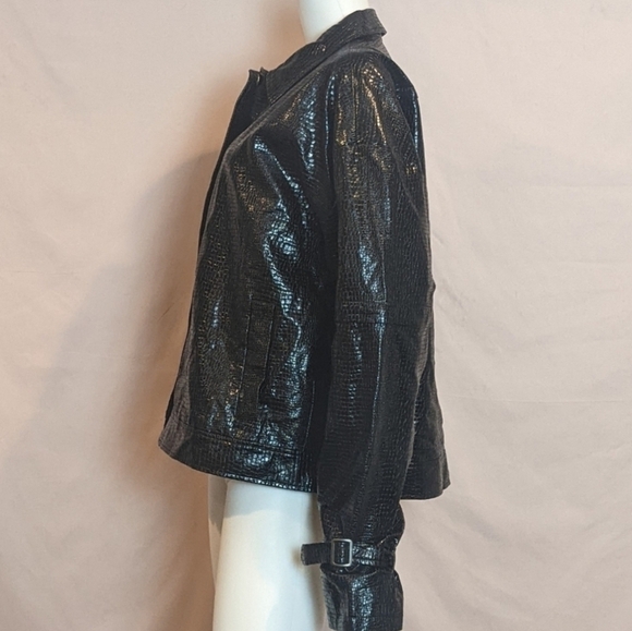 La Ville Black Faux Leather Button Up Croc Texture Jacket size XL - Picture 2 of 6